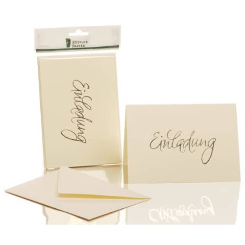 Rössler Papier - Briefkarte Einladung - B6 HD, 5 Karten/5 Umschläge, chamois