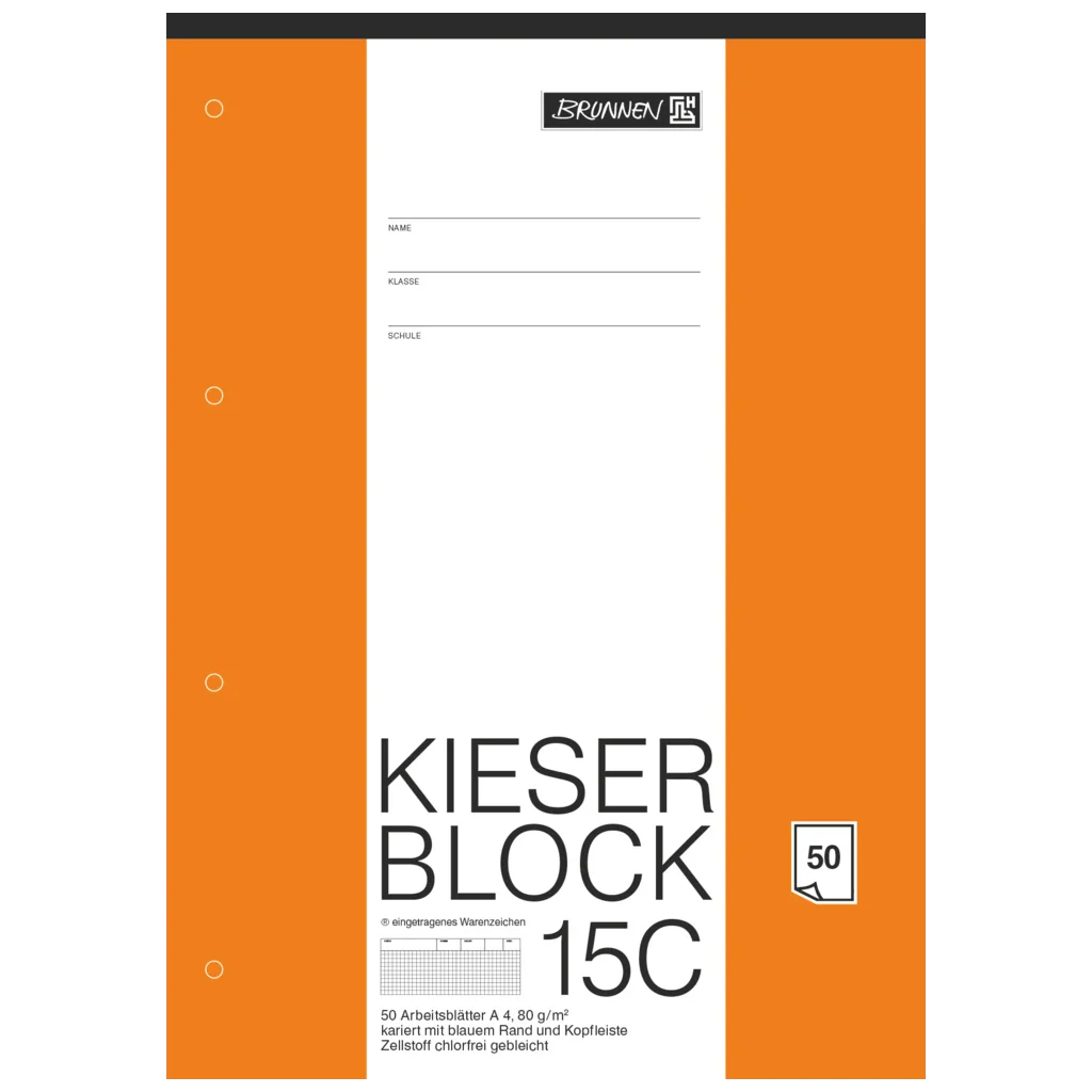 Brunnen - Kieser-Arbeitsblock - A4 - 50 Blatt - Lin. 22 kariert - chlorfrei