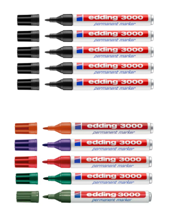 edding - 3000 -Set - schwarz, grün, orange, lila, rot & olivgrün
