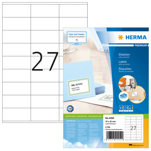 Herma - Kopieretiketten 70x32mm/100 weiß 2700 Etiketten