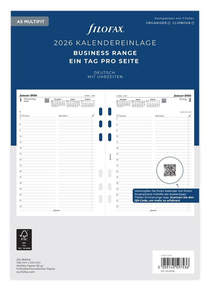Filofax - Kalendereinlage Multifit - 1 Tag auf 1 Seite - 2026