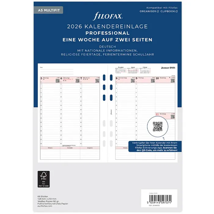 Filofax - Kalendereinlage Professional - A5 - 1 Woche auf 2 Seiten - 2026