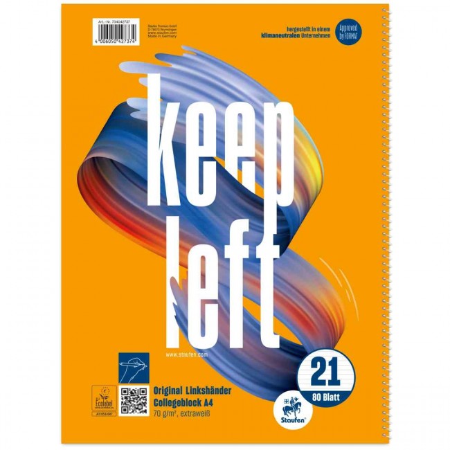 Staufen - Collegeblock A4 - Lin. 21 - liniert - Linkshänder