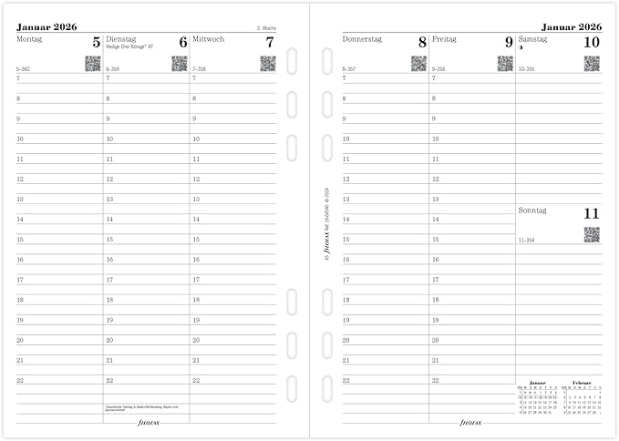 Filofax - Kalendereinlage Multifit - A5 - 1 Woche auf 2 Seiten - 2026