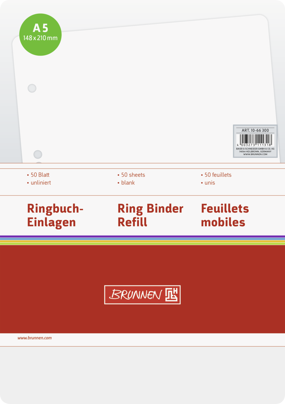 Brunnen - Ringbucheinlagen - A5 - blanco, 50Bl.