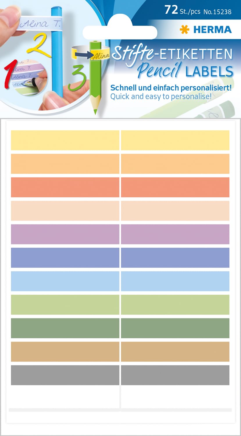 Herma - Stifteetiketten 10 mm x 46 mm aus Papier farbig bedruckt, blanco - konturgestanzt, 3 Blatt /60 Etiketten