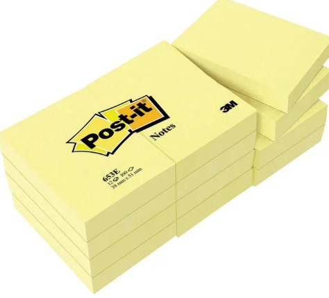 Post-it - Haftnotizen 653-E - 12 x 100 Blatt - 38 x 51 mm - Gelb