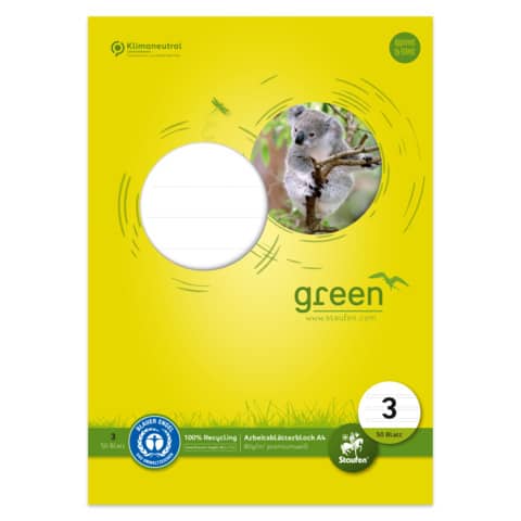 Staufen® green - Arbeitsblätterblock LIN 3 - A4, 50 Blatt, 80 g/qm, 21 Doppellinien