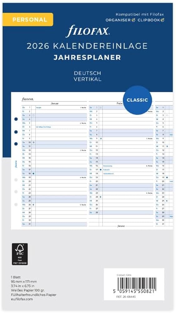 Filofax - Kalendereinlage Personal - Jahresplaner - Vertikal - 2026