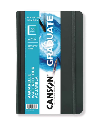 Canson - Aquarellbuch - 14 x 21.6cm mit Gummiband, Hardcover - 56 Blatt, 250g/m2