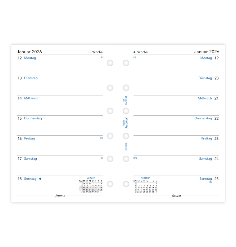 Filofax - Kalendereinlage Pocket - 1 Woche auf 1 Seite - 2026