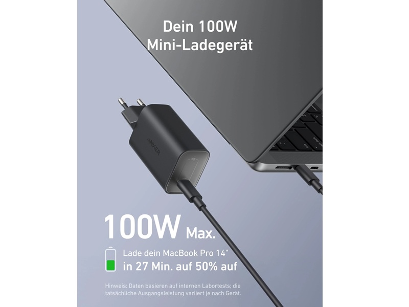 ANKER - Nano Charger - 100W GaN Ladegerät - USB-C inkl. 1,8m Kabel - Schwarz