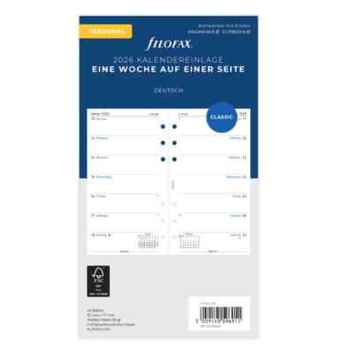Filofax - Kalendereinlage Personal - 1 Woche auf 1 Seite - 2026