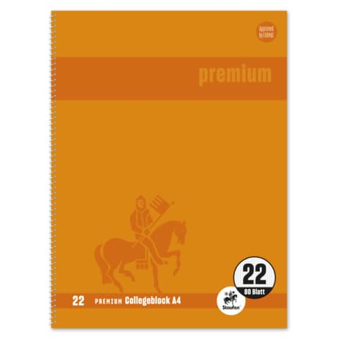 Staufen® - Collegeblock Premium LIN 22 - A4, 80 Blatt, 90 g/qm, orange, kariert mit Rand innen