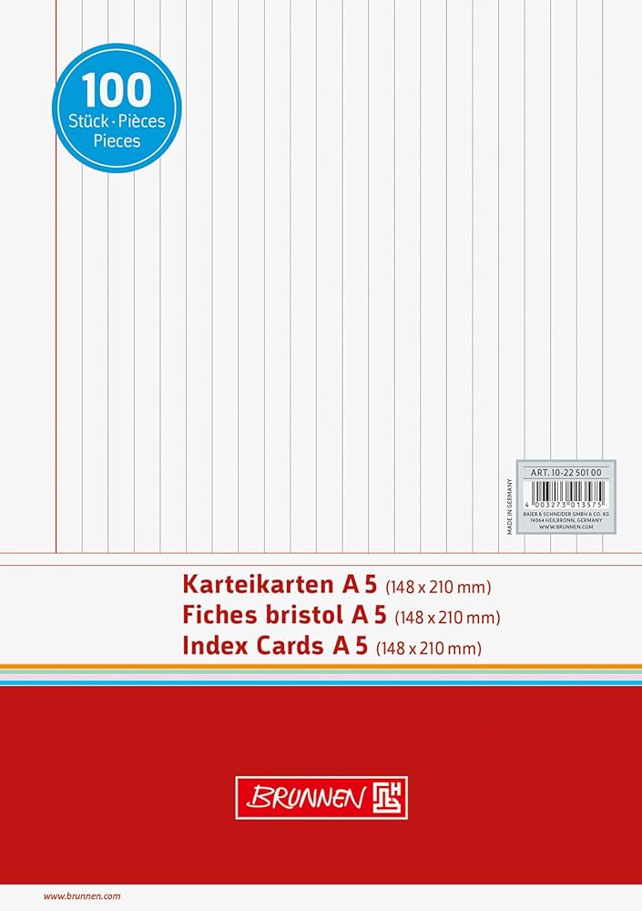 Brunnen - Karteikarten A5 liniert - weiß- 100 Stück – Robust & Effizient