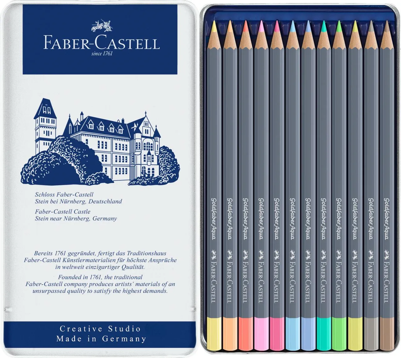 Faber-Castell - Goldfaber Aqua Aquarellstifte Pastelltöne - 12er Metalletui
