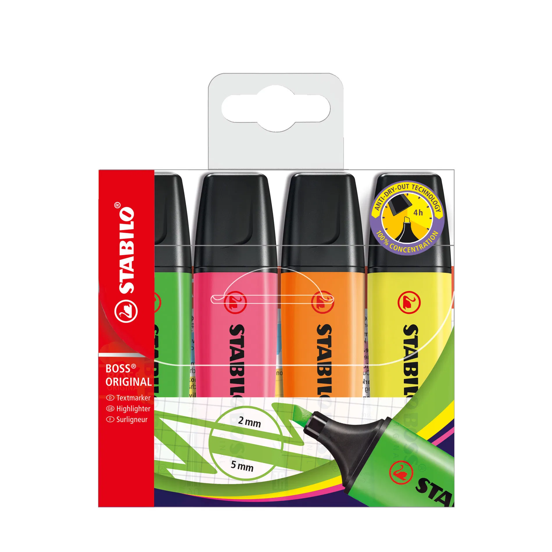 Stabilo - Textmarker - BOSS - 4er Set - Grün, Pink, Orange & Gelb 
