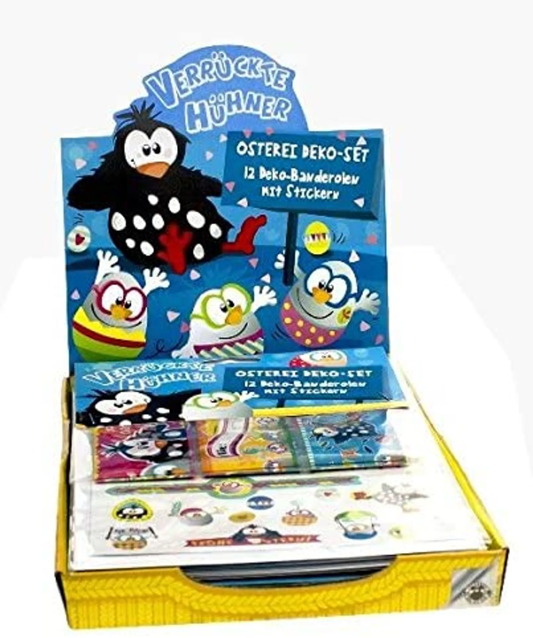 Trendhaus - Osterei-Deko-Set "Verrückte Hühner" - 12 Deko-Banderolen mit Stickern