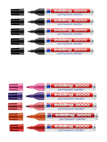 edding - 3000 - Set - schwarz, rosa, lila, karminrot, rot & orange