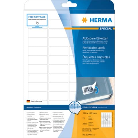 Herma - Etiketten A4 weiß 35,6x16,9 mm Movables/ablösbar Papier matt 2000 St. 