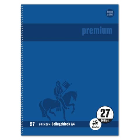Staufen® - Collegeblock Premium LIN 27 - A4, 80 Blatt, 90 g/qm, blau, liniert mit Doppelrand