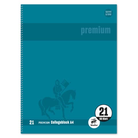 Staufen® - Collegeblock Premium LIN 21 - A4, 80 Blatt, 90 g/qm, grün, liniert mit Rand innen