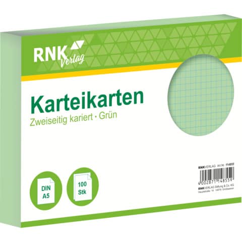 RNK Verlag - Karteikarten - DIN A5, kariert, grün, 100 Karten
