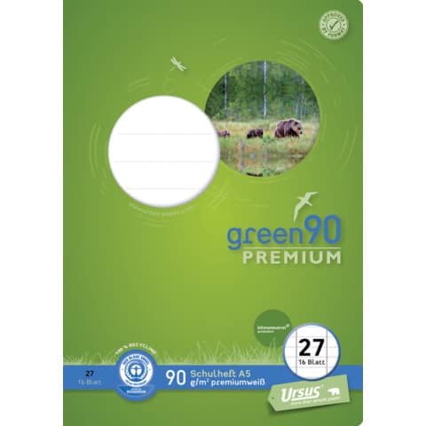 Staufen® green - Schulheft LIN27 - A5, 16 Blatt, 90 g/qm, liniert mit Randlinien
