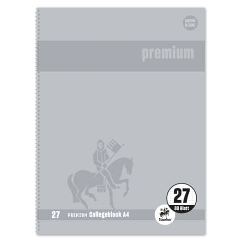 Staufen® - Collegeblock Premium LIN 27 - A4, 80 Blatt, 90 g/qm, grau, liniert mit Doppelrand